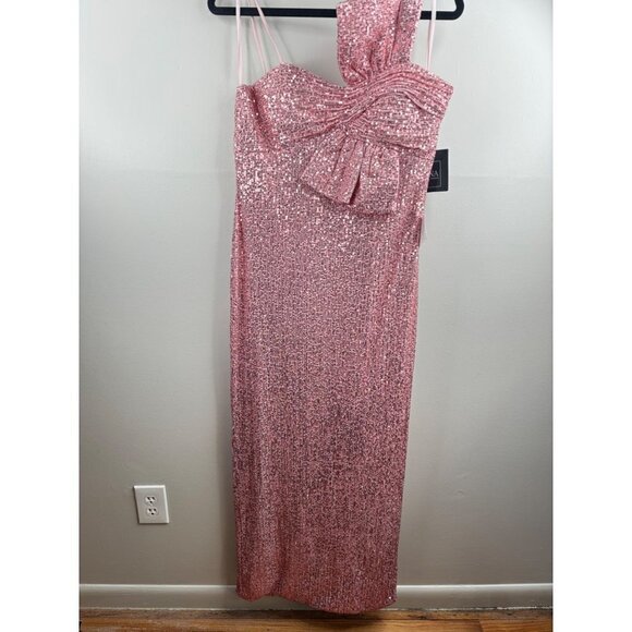 Mac Duggal Sequined Bow Column Raspberry Evening Gown Pink Size 10 NWT 11284 - Picture 4 of 6